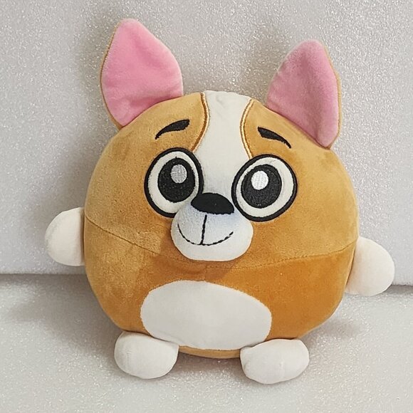 Classic Toy Co CORGI Dog Round Brown & White Pink Ears Plush Soft Sewn Eyes 8" - Picture 1 of 4